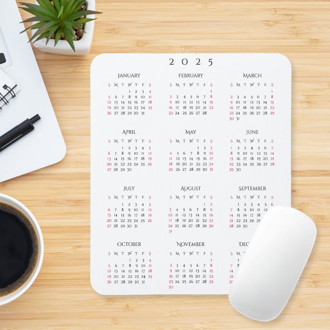 2025 Fullt Årlig Elegant - hemmakontoret Musmatta (2025 Full Year Yearly Calendar Elegant Home Office Mouse Pad)
