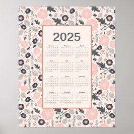 2025 Fullt Calendar Rosa Grått Botanical Poster