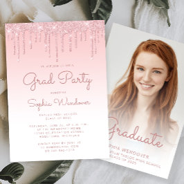 2025 Glam  Rosa Glitter Drip Photo Studenten Inbjudningar