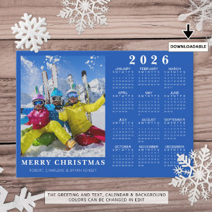 2025 GOD JUL Foto 2026 Kalender Blå Julkort