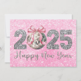 2025 Gott Nytt År Disco Boll Rosa Slinga Julkort