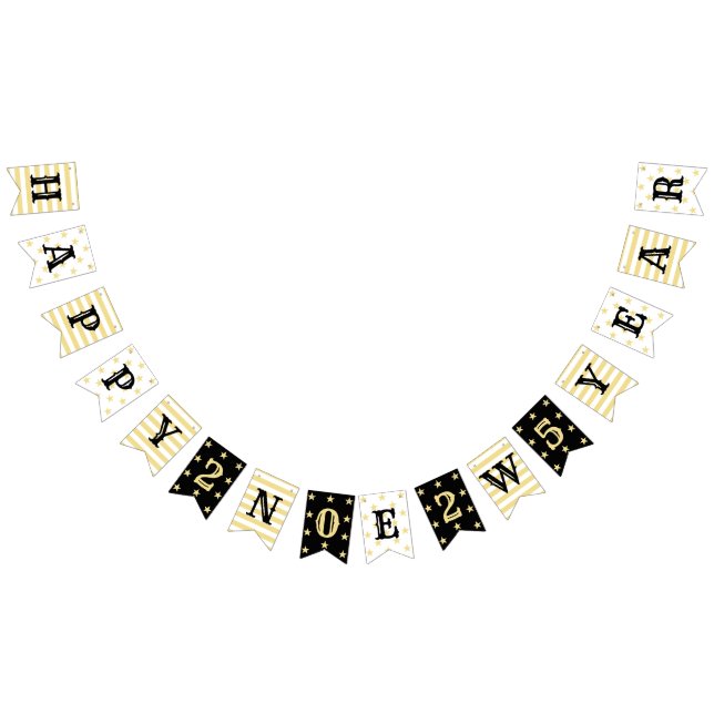 2025 Gott nytt år Faux Guld Stars Rand Vimplar (Alla)