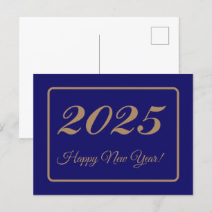 2025,Gott nytt år!guld och marin bakgrund Vykort