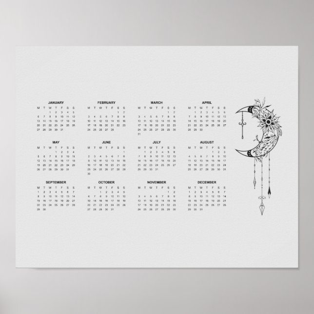 2025 Grå Månkalender Poster (Framsidan)