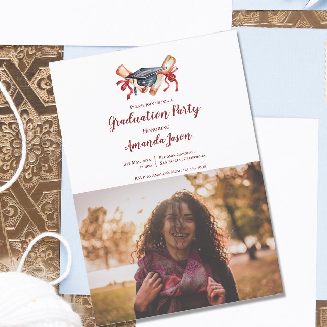 2025 Grad Elegant 2 Photo Studentfest Inbjudningar (2025 Grad Elegant Two Photo Graduation Party Invitation)