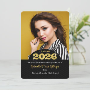 2025 Grad Faux Guld Bling Black Photo Studenten Inbjudningar