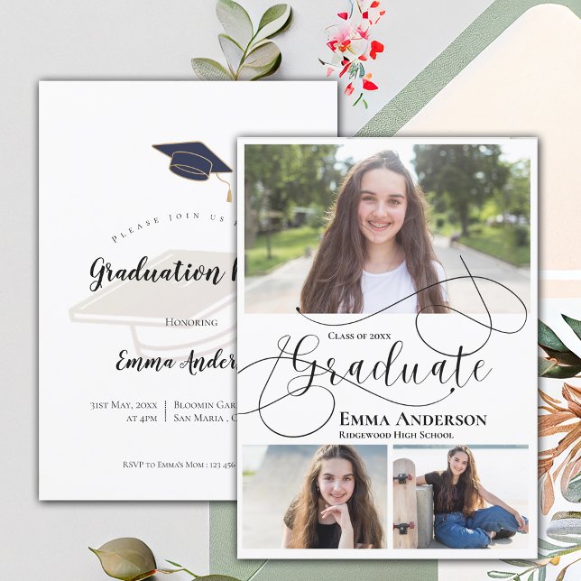 2025 Grad Multi Photo Studentfest Inbjudningar (2025 Grad Multi Photo Graduation Party Invitation)