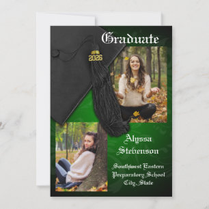 2025 Grönt Black Tassel Charm College Graduation Inbjudningar