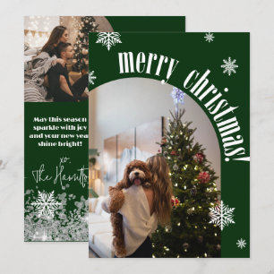 2025-Grönts Retro God jul Glitz-fotokort Julkort