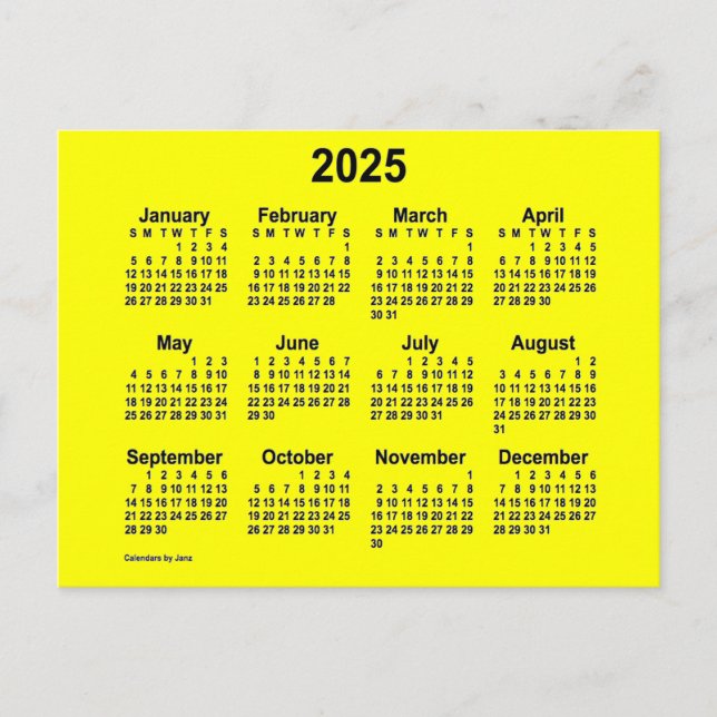 2025 Gul Mini Kalender av Janz Vykort (Framsida)