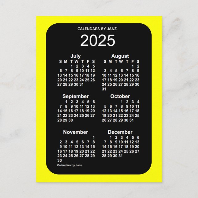 2025 Gul Neon 6 Månaders Mini Kalender av Janz Vykort (Framsida)
