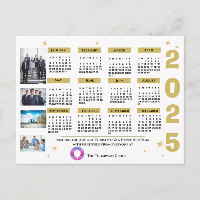 2025 Guld-kalender - jul och nyår Vykort (Framsida)