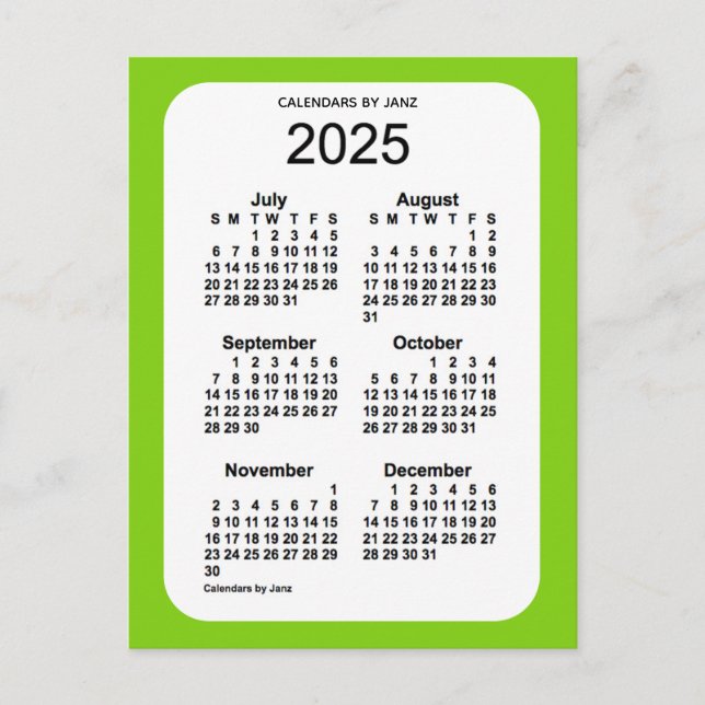 2025 Gult Grönt 6 Mini Calendar av Janz Vykort (Framsida)