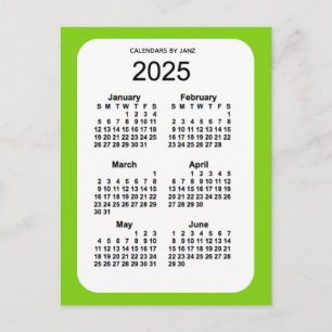 2025 Gult Grönt 6 Mini Calendar av Janz Vykort