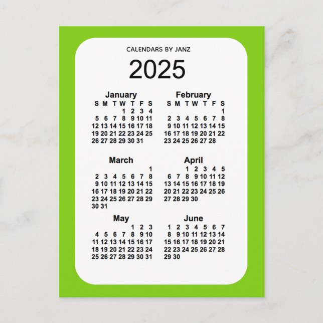 2025 Gult Grönt 6 Mini Calendar av Janz Vykort (Framsida)