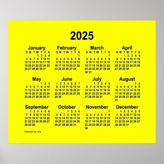 2025 Gult Kalender av Janz Print Poster (Framsidan)