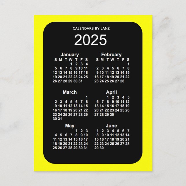 2025 Gult Neon 6 månaders Mini Calendar av Janz Vykort (Framsida)