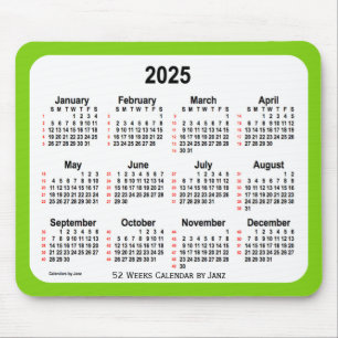 2025-Gultens Grönt 52 veckors kalender från Janz Musmatta