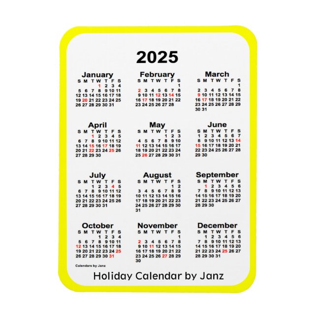 2025-Gultens Helgdag Kalender från Janz Magnet (Vertikal)