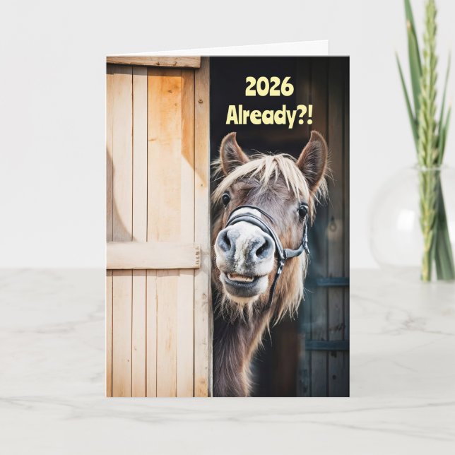 2025 Happy New Year Cute Fuzzy Pony Horse Barn Kort (Framsida)