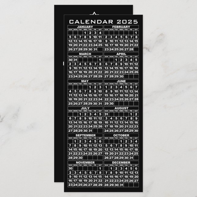 2025-Helgdagarnas rackkort för kalender, svart Trä (Fram/baksida)