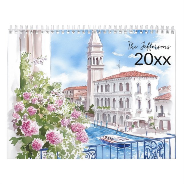 2025-Italiens familjekalender för Scenery Watercol Kalender (Omslag)