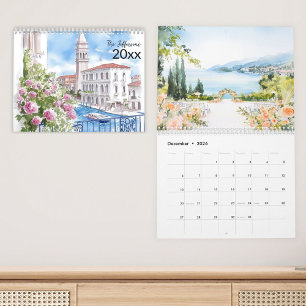 2025-Italiens familjekalender för Scenery Watercol Kalender