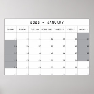 2025 januari planerare kalender stor notis utrymme poster