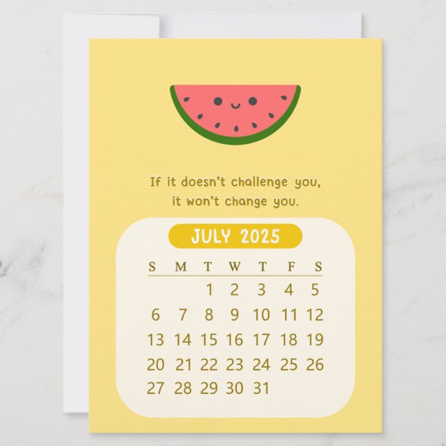 2025 Juli månatlig Kawaii Motivational Calendar Inbjudningar (Framsida)