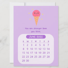 2025 Juni Månatlig Kawaii Motiverande Kalender Inbjudningar