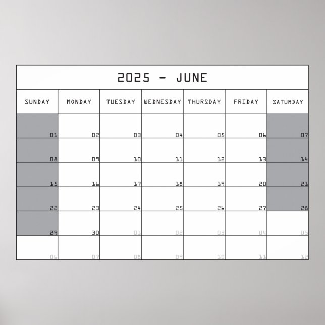 2025 juni planer kalender stora anteckningar utrym poster (Framsidan)