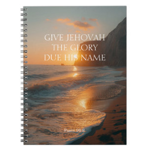 2025 JW År Text Psalm 96:8 SJÖSS med solnedgång Anteckningsbok