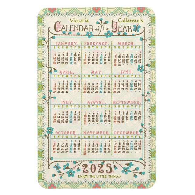 2025 Kalendår Anpassad | Victorian Art Nouveau Magnet (Vertikal)