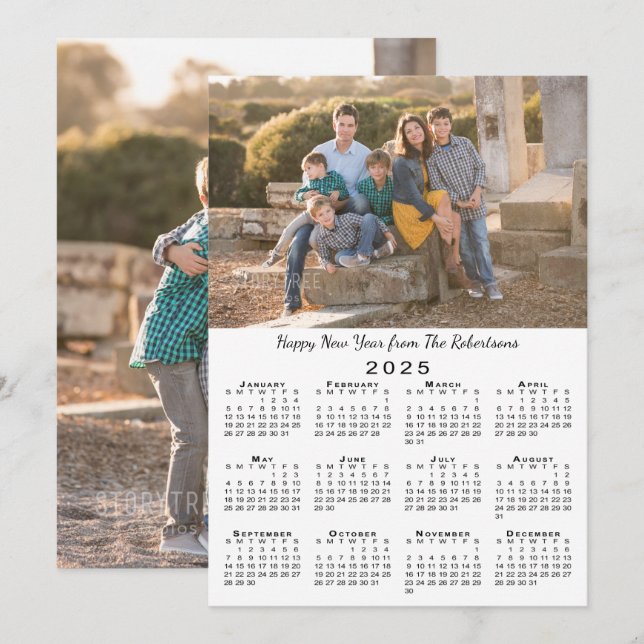 2025 Kalender 2 Anpassade Bilder Gott Nytt År Julkort (Fram/baksida)