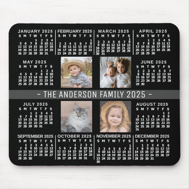 2025 Kalender 4 Anpassningsbar Photo Namn Black Wh Musmatta (Framsidan)
