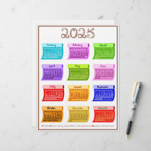 2025 Kalender Bolt Fabric-teckensnitt 12 Färg måna Brevhuvud