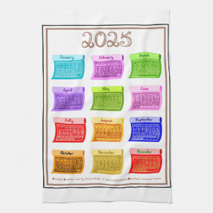 2025 Kalender Bolt Fabric-teckensnitt 12 Färg måna Kökshandduk