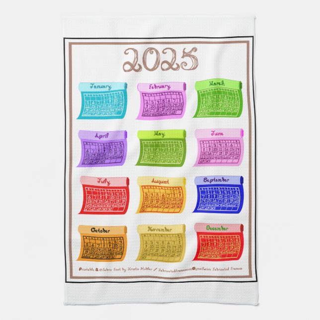 2025 Kalender Bolt Fabric-teckensnitt 12 Färg måna Kökshandduk (Vertikal)