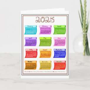 2025 Kalender Bolt Tyg Font 12 Färg Månader Kort
