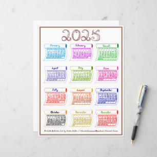 2025 Kalender Bolts Fabric-teckensnitt 12 månader