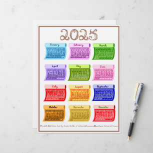 2025 Kalender Bult Fabric-teckensnitt 12 färgstark