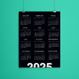 2025 Kalender Deutsch Black and White Inbjudningar