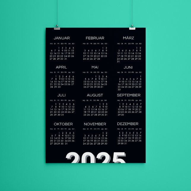 2025 Kalender Deutsch Black and White Inbjudningar (2025 Kalender Deutsch Black And White Invitation)