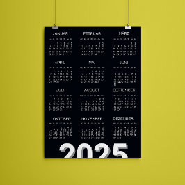 2025 Kalender Deutsch Black and White Magnetisk Inbjudningskort