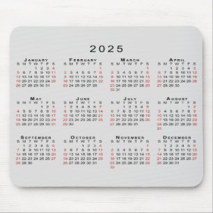 2025 - kalender - enkel Grått Black Red Musmatta
