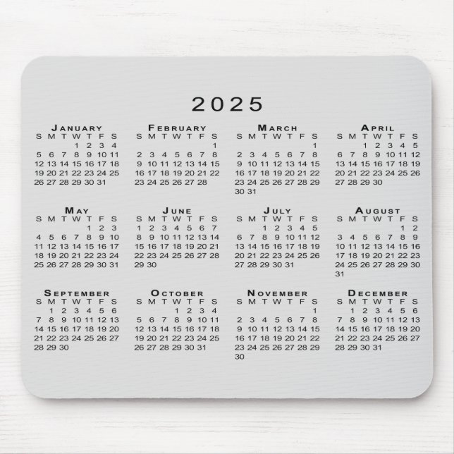 2025 Kalender - enkel Grått och svart Musmatta (Framsidan)