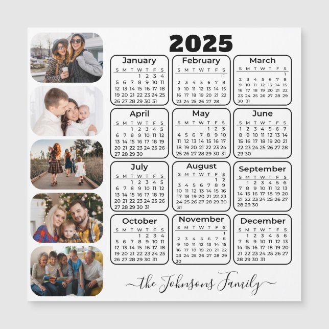 2025 Kalender - Enkel modern 5-fotofamiljens magne (Framsida)