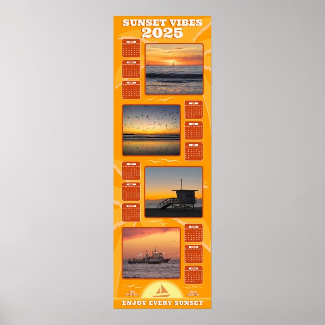 2025 Kalender för sunset och Beach Vibes Poster (Framsidan)