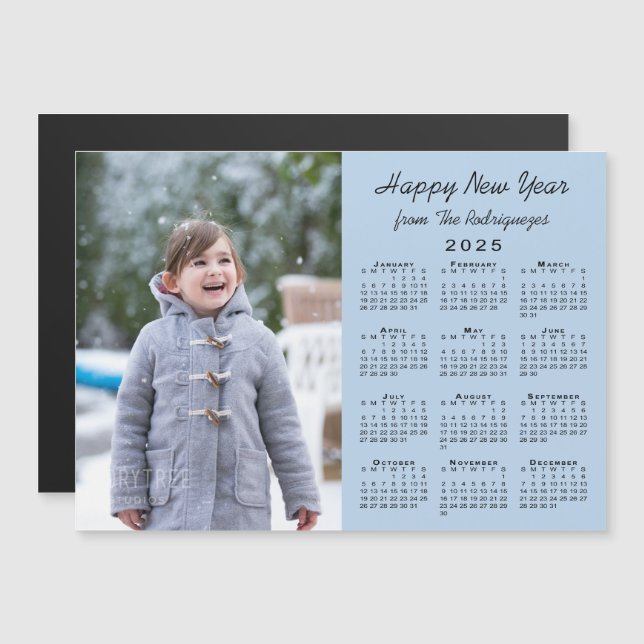 2025 - kalender Foto Gott nytt år Light Blue (Fram/baksida)