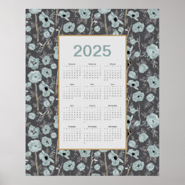 2025 Kalender - Fullt Blått Grått-poppies Poster